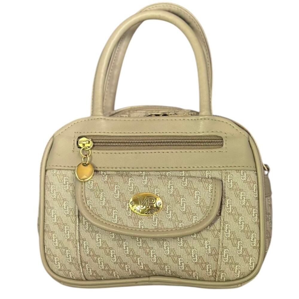 Via Prima Small structured Top Handle Handbag Neutral beige brown gold hardware​